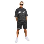 Thexact Men’s Casual Fleece Set with Stylish Line Printed Co-ord Shirt & Shorts for Streetwear Vibes